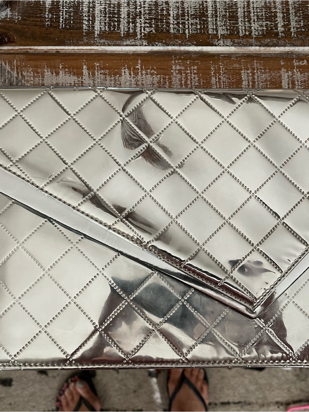 BCBGMaxAzria Quilted Metallic Silver Clutch